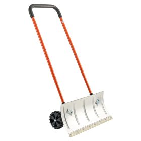 VEVOR Snow Pusher Shovel with Wheels, 24 in Wheeled Snowplow Shovel with Bi-Directional Angled Blade & 90 Degree Adjustable Handle