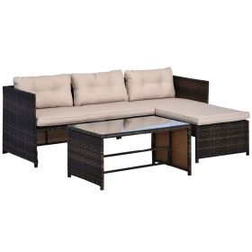 3PC Wicker Patio Furniture Set Rattan Conversation Sectional Sofa with Cushioned Lounge Chaise for Garden