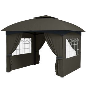 11' x 11' Outdoor Gazebo, Double Roof Patio Gazebo with Curtains, Church Windows, Galvanized Steel Frame, Dark Gray