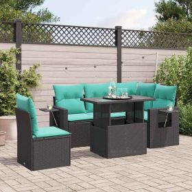 6 Piece Garden Sofa Set with Cushions Black Poly Rattan