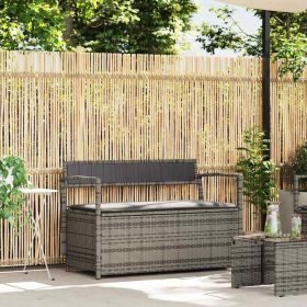 Garden Storage Bench Grey PE Rattan, Powder-Coated Steel, Plywood