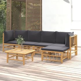 Garden Lounge Set Dark Grey, Natural Bamboo Bamboo, Polyester