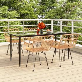 Garden Dining Set Black Polyethylene Rattan, Steel, Tempered Glass