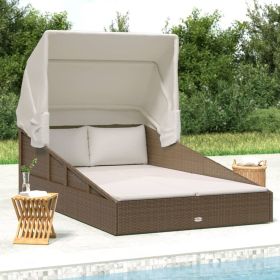 Patio Sunbed Brown PE Rattan Double Foldable Patio Sunbed