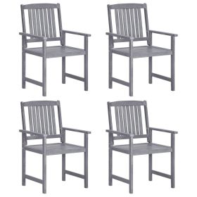 Garden Chair Set of 4 Grey Solid Acacia wood Standard Durable