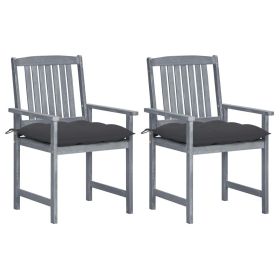 Garden Chair Set of 2 Grey Solid Acacia wood Medium Tough