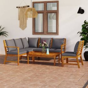Garden Lounge Set Dark Grey, Natural Wood