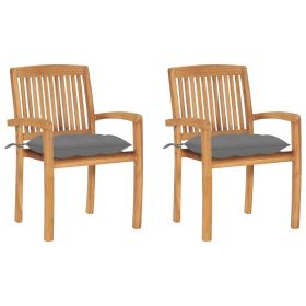 Garden Chair Set of 2 Teak Teak wood Standard Stackable