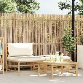 Garden Lounge Set Cream White Bamboo, fabric (100% polyester)