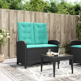 Reclining Garden Bench Black PE Rattan 2-seater