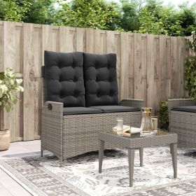 Reclining Garden Bench Grey PE Rattan and Steel Standard