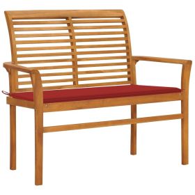 Garden Bench Teak Wood, Red Cushion