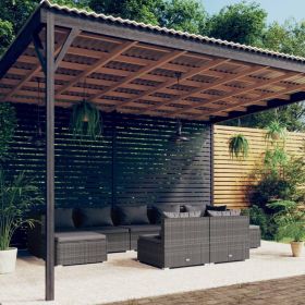 Garden Lounge Set Grey PE rattan, powder-coated steel Large