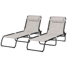 2 Folding Chaise Lounge Pool Chairs with 4-Position Reclining Back, Pillow, Breathable Mesh & Bungee Seat, Dark Blue