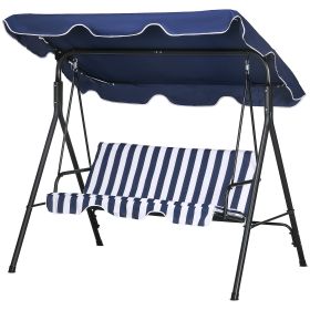 3-Seat Outdoor Patio Swing Chair with Cushion, Steel Frame Stand, Adjustable Tilt Canopy for Patio, Garden, Dark Blue