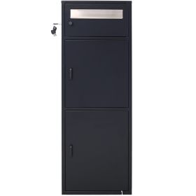 Large Steel Freestanding Floor Parcel Package Drop With Locking Letterbox Drop Mail Box With Multi Compartments, Black (Option: Black)