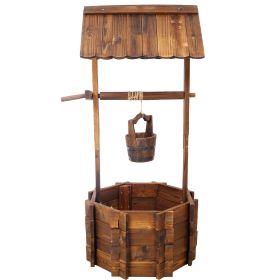 Rustic Wooden Wishing Well Planter Outdoor Home Decor For Patio, Garden, Yard W Hanging Bucket ,20in (Option: Brown)