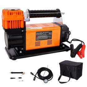 12V Heavy Duty Air Compressor,Tire Inflator With Pressure Gauge, Max 150 PSI,Tire Inflator Air  For  Car, SUV, RV, Truck (Option: BlackOrange)