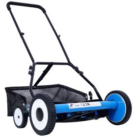 20-Inch 5-Blade Push Reel Lawn Mower With Grass Catcher, 4 WHEELS BLUE COLOR (Option: Blue)
