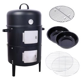 17 Inch Steel Charcoal Smoker, Heavy Duty Round BBQ Grill For Outdoor Cooking, Black (Option: Black)