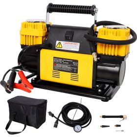 12V Dual Cylinder Heavy Duty Air Compressor,Tire Inflator With Pressure Gauge, Max 150 PS Tire Inflator Air For Car, SUV, RV, Truck (Option: YellowBlack)