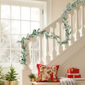 9Ft Christmas Garland With Realistic Vines Berries Olive Leaves And Light String (Option: Green)
