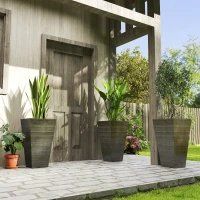 Set Of 3 Tall Planters (Option: Dark Brown 415x415x910 mm)