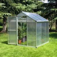 8' L X 6' W Walk-In Polycarbonate Greenhouse With Roof Vent For Ventilation & Rain Gutter For Winter (Option: Silver 1780x250x240 mm)