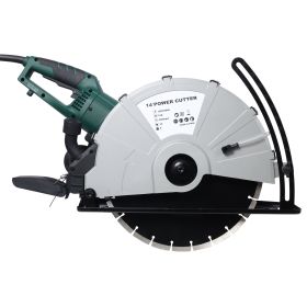 Portable 14  Wet Dry Electric Corded Circular Concrete Saw Power Angle Cutter 2600W W Water Line & Guide Roller With BladeETL Certificate. (Option: Green)