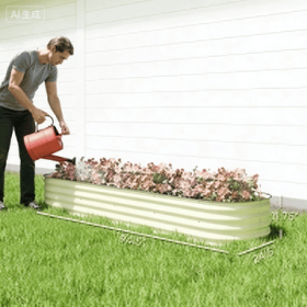 Galvanized Raised Garden Bed Kit, Metal Planter Box With Safety Edging, Cream (Option: Cream)