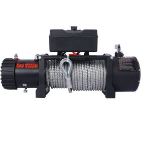 12V 12000LB Electric Winch Towing Trailer Steel Cable Off Road, Waterproof Wire Cable  For Truck UTV ATU SUV (Option: Black)