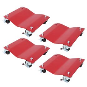 4PACK 2500lbs Capacity Professional Steel Vehicle Dollies,Heavy Duty Wheel Dolly,Car Dolly,Steel Tire Skates With Brakes,RED (Option: Red)