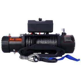 Winch-13000 Lb. Load Capacity Electric Winch -12V DC Power For Towing Truck Off Road, With Wireless Remote (Option: Black)