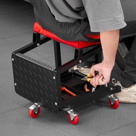 Mechanic Stool Rolling Work Seat 300 Lbs Load Seat/Step Stool With Wheels (Option: Black)
