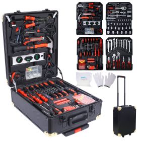 969pcs Home Repair Tool Set Kit For Men, Toolbox Storage Case With 4 Drawers, General Household Tool Kit With Rolling Tool Box, Tool Set Kit For (Option: Black)