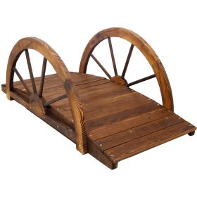 3.3ft Wooden Garden Bridge  Footbridge With Half-Wheel Style Railings  Solid Fir Construction, Stained Wood (Option: Brown)