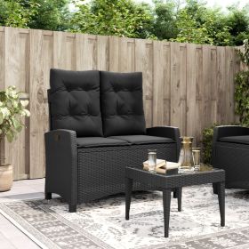 Reclining Garden Bench Black Poly Rattan 2-seater (Color: Black)