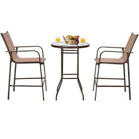 3 Pieces Outdoor Patio Bar Table Stool Set (Color: Brown)