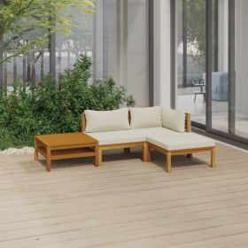 Garden Lounge Set Cream Solid acacia wood, fabric (100% polyester) (Color: Cream)