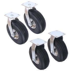 4PCS 10IN CASTER Pneumatic Tire 2PCS SWIVEL  2PCS RIGID, Caster Wheel, Steel Hub With Ball Bearings, 5  8-Inch Bore Centered Axle -black (Option: Black)