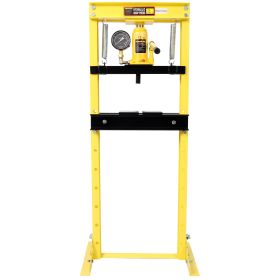 12Ton Bottle Jack Shop Press With Gauge, Bend, Straighten, Or Press Parts, Install Bearings, U-Joints, Bushings, Ball Joints, And Pulleys,Yellow (Option: Yellow)