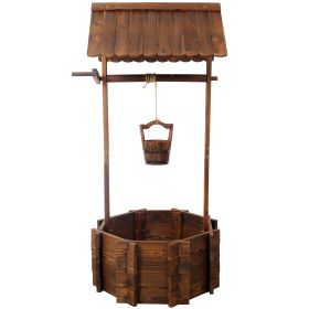 Rustic Wooden Wishing Well Planter Outdoor Home DEcor For Patio, Garden, Yard W Hanging Bucket (Option: Brown)